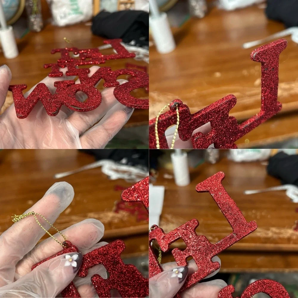 “Let It Snow” Red Glittery Letter Ornaments - Set Of 2 - “Chimney”